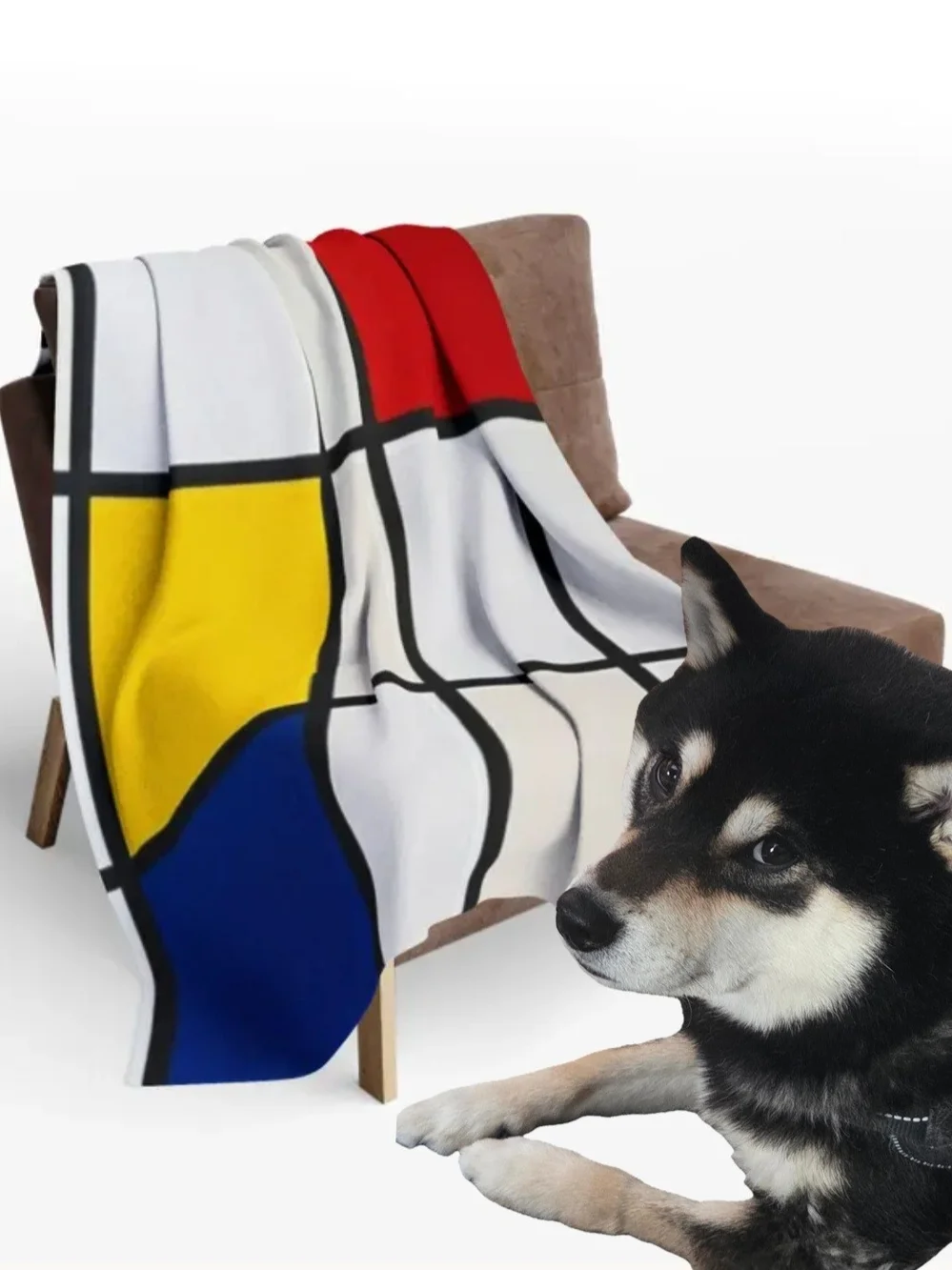 Modern Doggie Throw Blanket - White, Red, Yellow, Blue